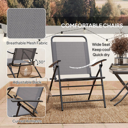 Folding Bistro Set, Adjustable Chairs, Glass Top Table, Grey Bistro Sets at Gallery Canada