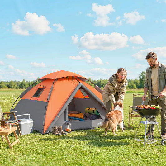 Pop up Camping Tent, 3-4 Man Family Tent, 3000mm Waterproof, with Carry Bag and Top Hook, Dark Grey and Orange Camping Tents Dark Grey and Orange at Gallery Canada