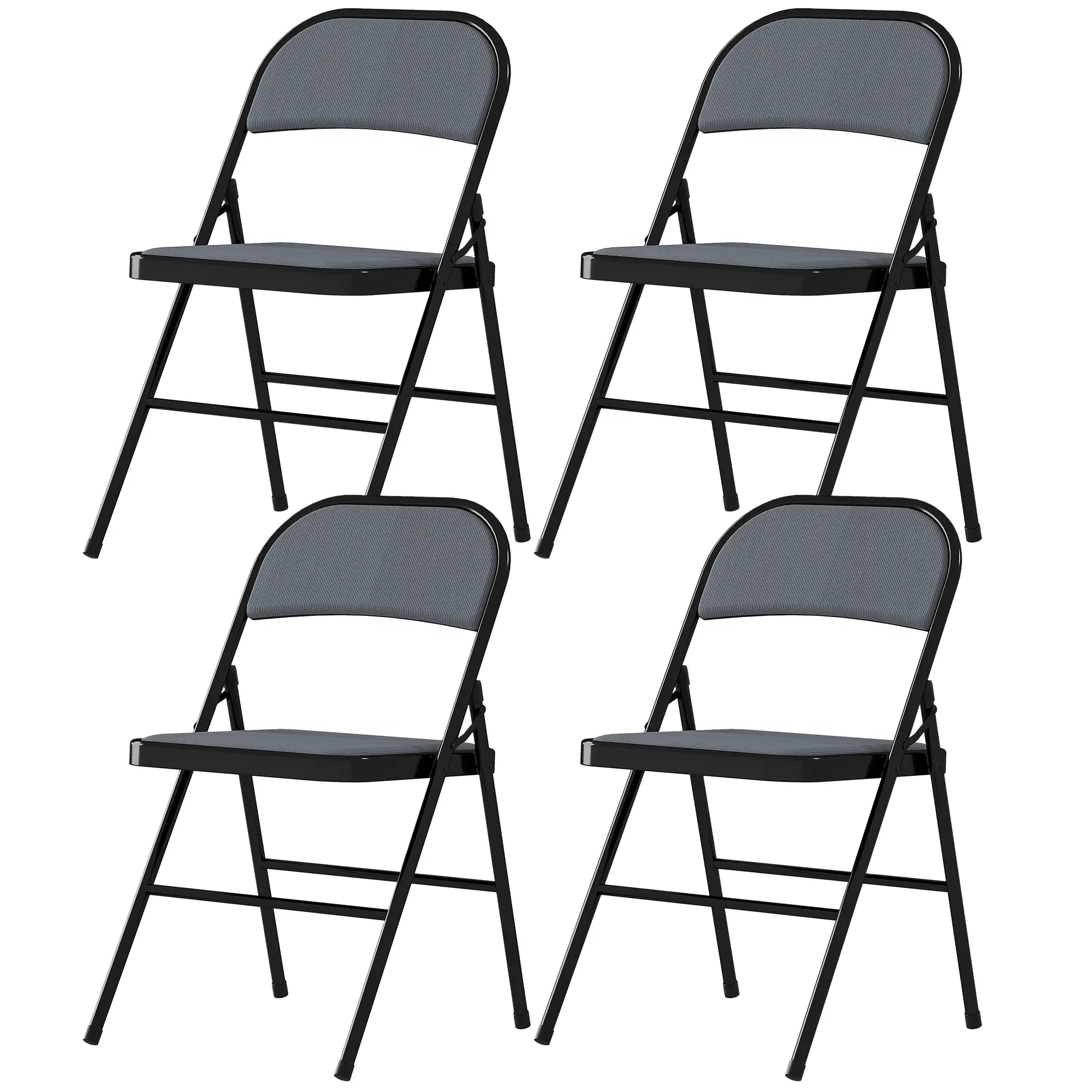 Set of 4 Metal Foldable Chairs, Corduroy Padded, Grey Dining Chairs at Gallery Canada