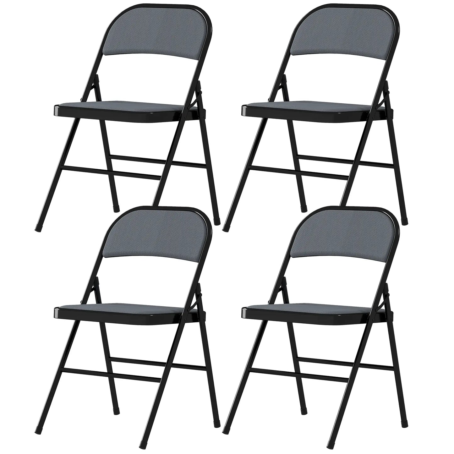 Set of 4 Metal Foldable Chairs, Corduroy Padded, Grey Dining Chairs at Gallery Canada