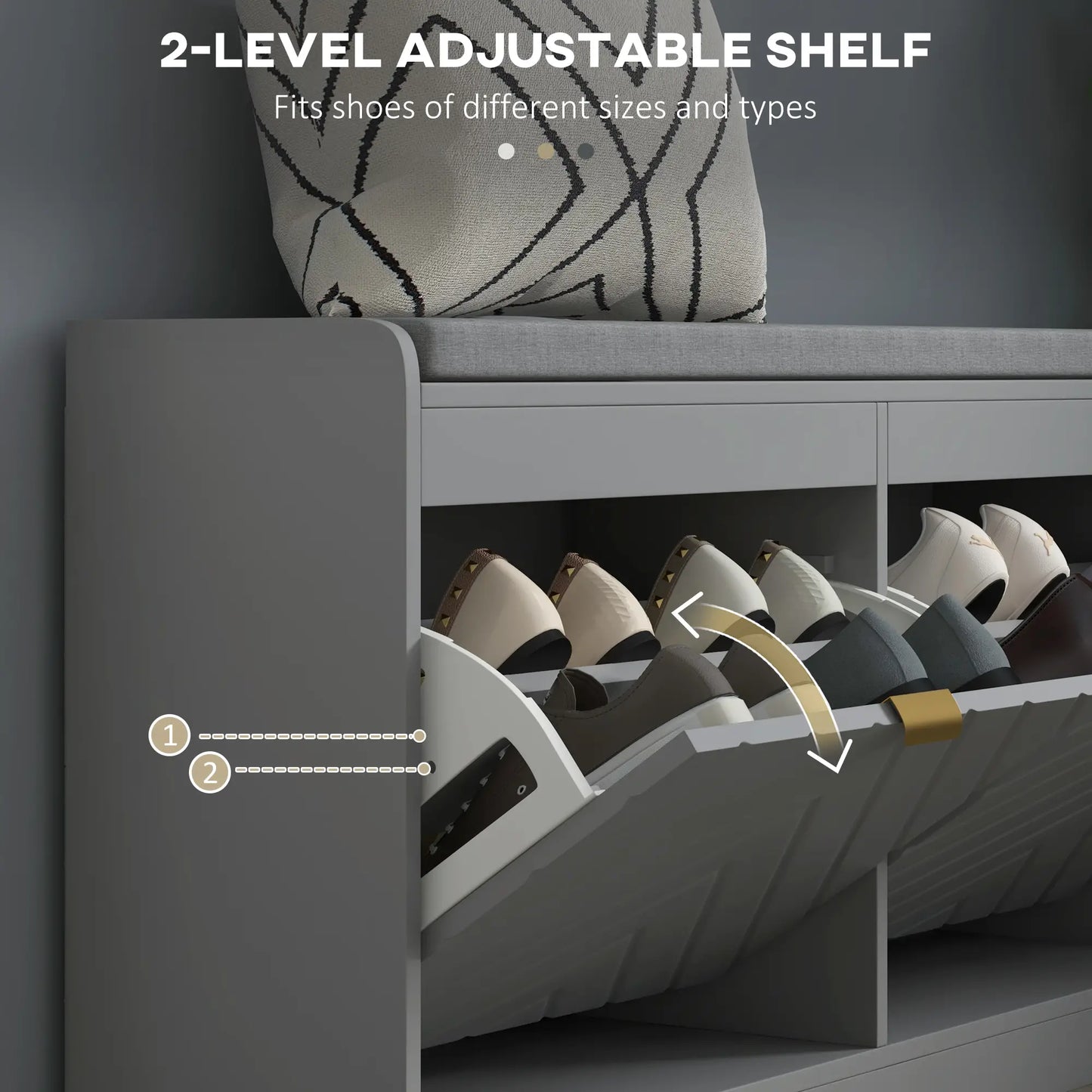 Shoe Storage with Seat, Upholstered Hallway Bench, Shoe Bench with 2 Flip Drawers and 4 Vents for 8 Pairs of Shoes Shoe Storage Cabinets & Racks at Gallery Canada