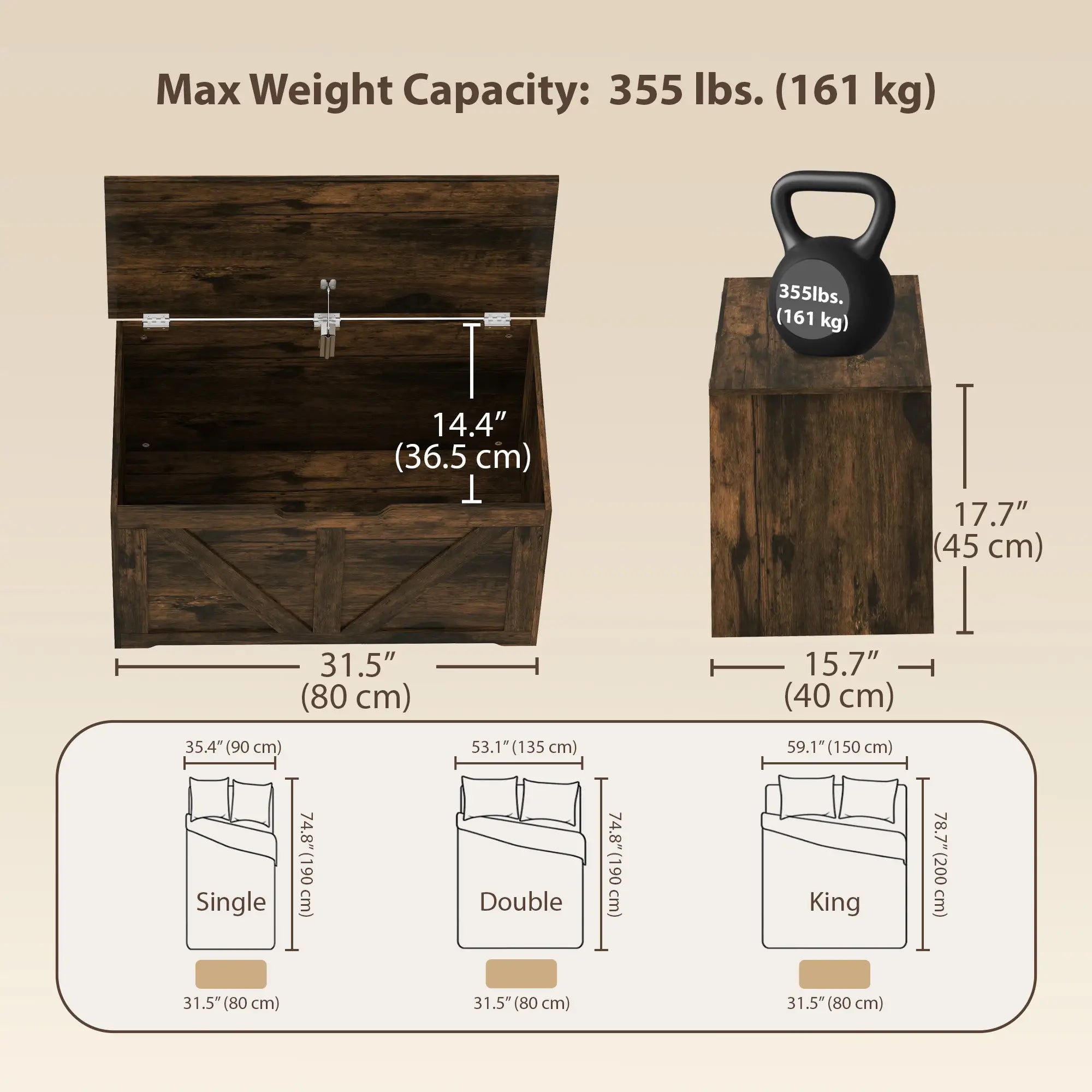31.5 Inches Storage Chest with Safety Hinge, Rustic Brown Storage Cabinets at Gallery Canada