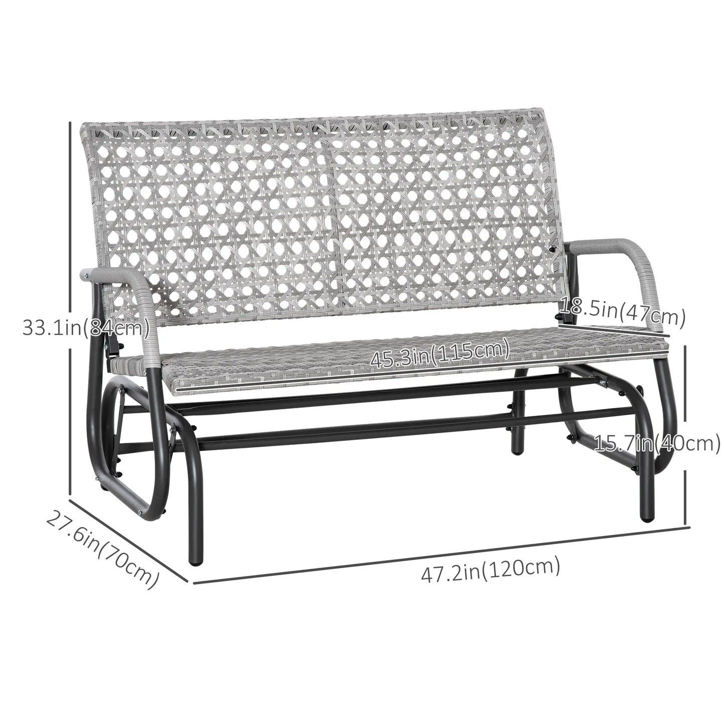 2 Seater Wicker Outdoor Glider Bench, Garden Loveseat, Mixed Grey Outdoor Gliders at Gallery Canada