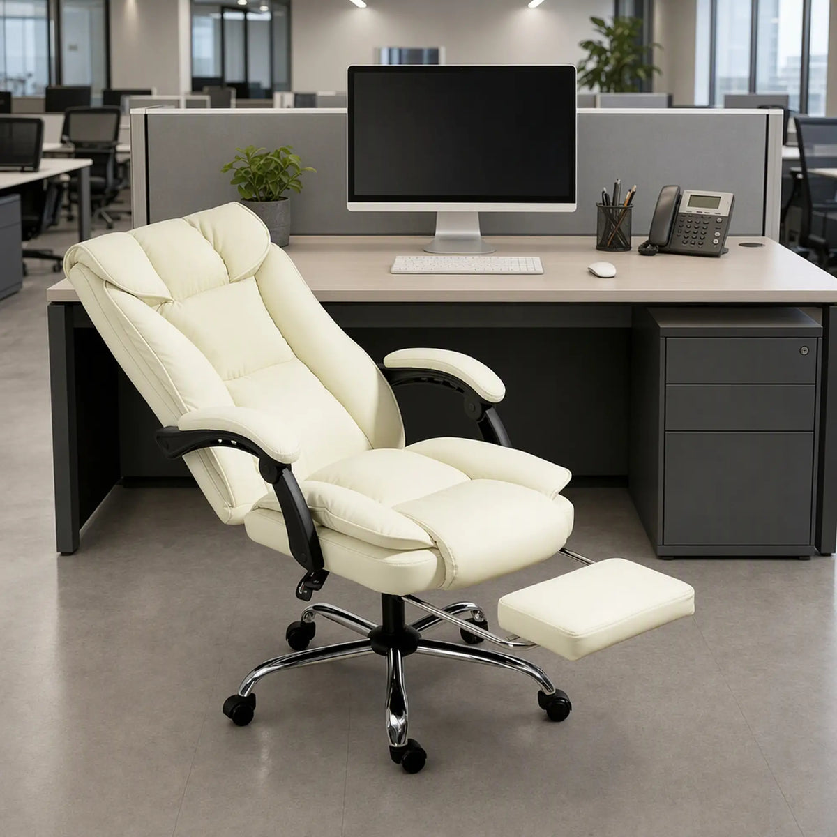 Executive Office Chair, Ergonomic Desk Chair with Footrest, Swivel Recliner, Beige Executive & Manager Chairs at Gallery Canada