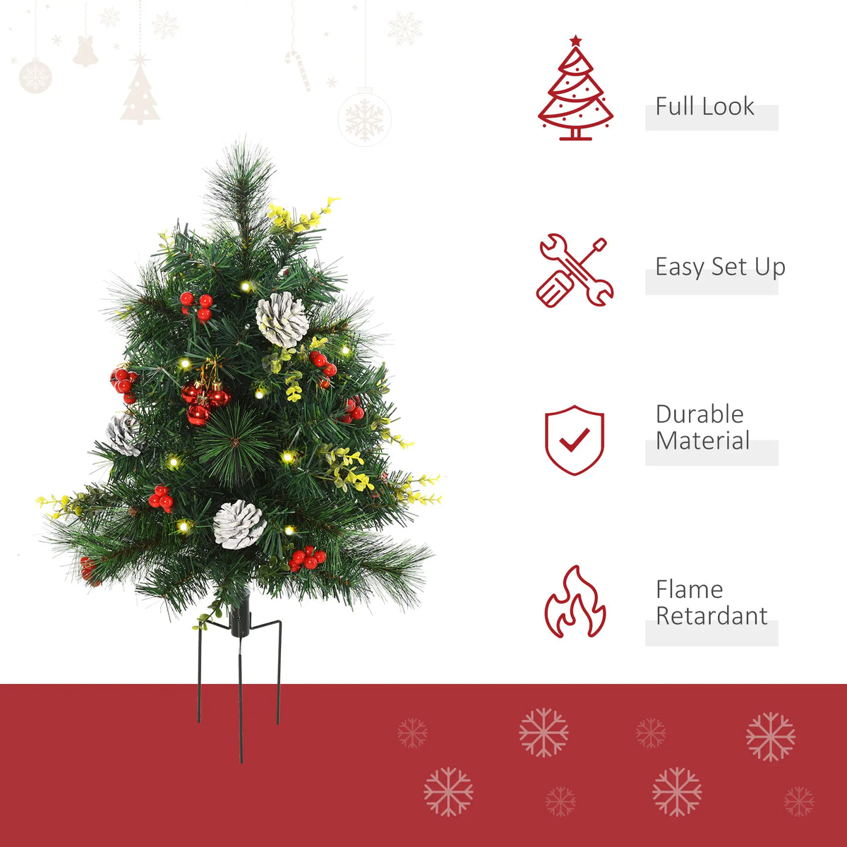 2.5ft Prelit LED Mini Christmas Tree, Pine Needles Pinecones Decor, Berry Pre Lit Christmas Trees at Gallery Canada