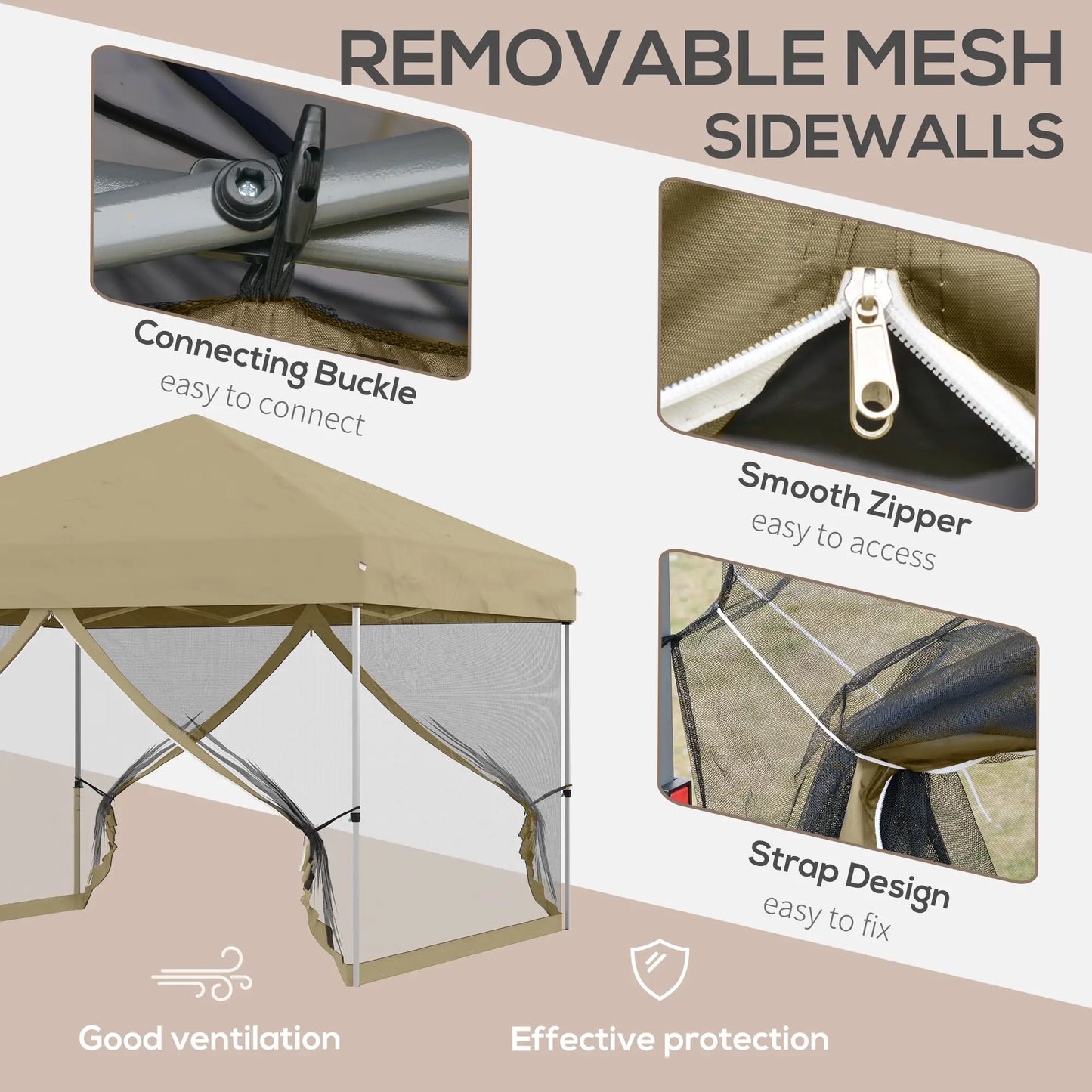 10' x 10' Pop-Up Party Tent, UPF50+ Outdoor Canopy, Mesh Sidewalls, Khaki Pop Up Canopies at Gallery Canada