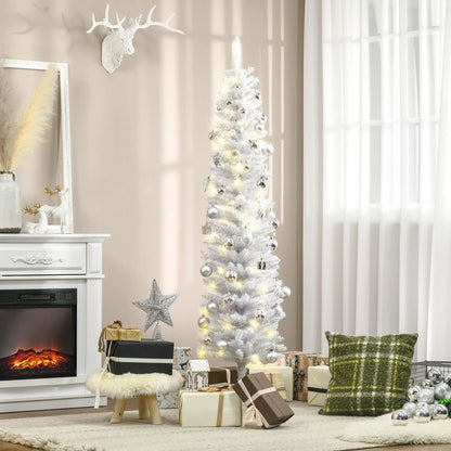 6ft Prelit Pencil Artificial Christmas Tree, 395 Branches, 100 LED Lights, White Pre Lit Christmas Trees at Gallery Canada