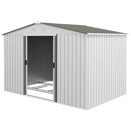 9.1' x 6.4' x 6.3' Garden Storage Shed, Foundation Kit, Metal Tool House, Double Doors, Silver Sheds at Gallery Canada