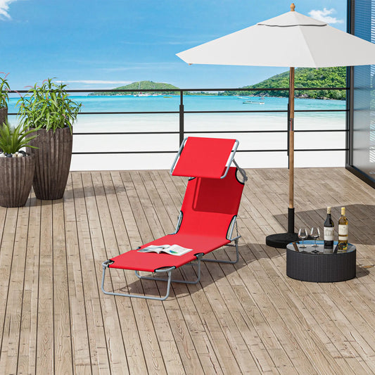 Adjustable Folding Chaise Lounge, Outdoor Tanning Chair with Sun Shade, Red Lounger Chairs Red at Gallery Canada