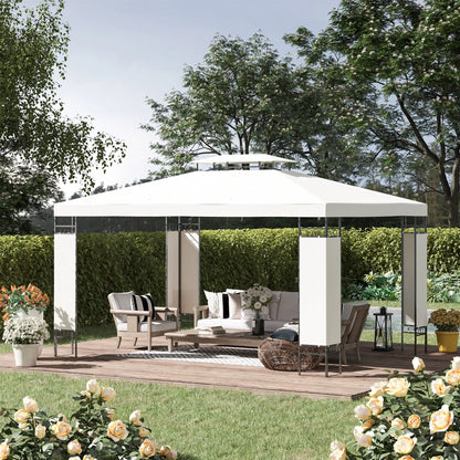 10' x 13' Gazebo, Double Roof Patio Canopy With Screen, White Gazebos at Gallery Canada