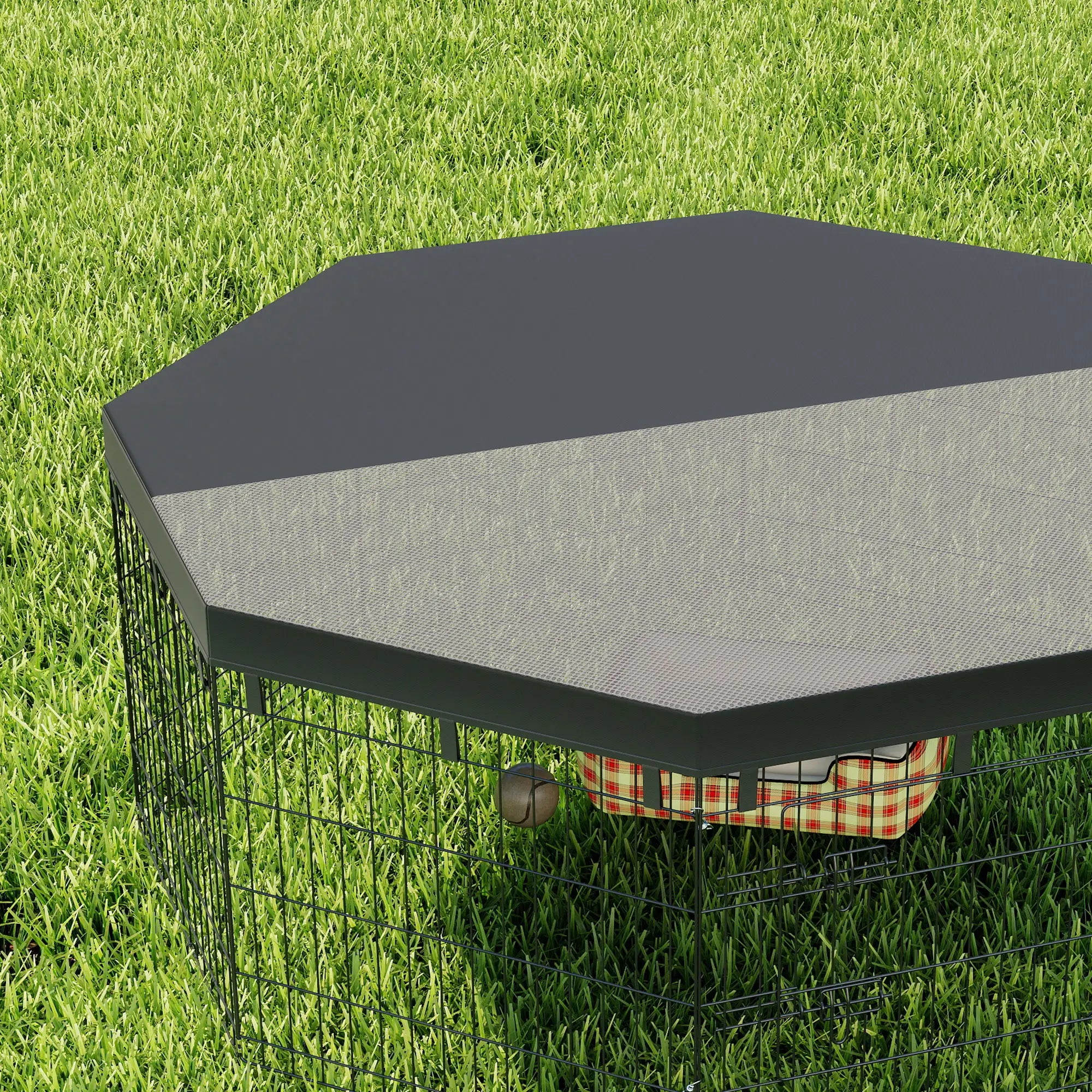 8 Panels Foldable Dog Playpen With Top Cover, 24