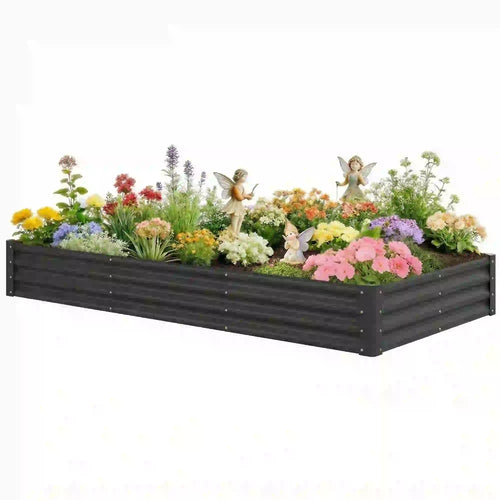 8x4x1ft Galvanized Raised Garden Bed, Reinforced Planter Box, Dark Grey