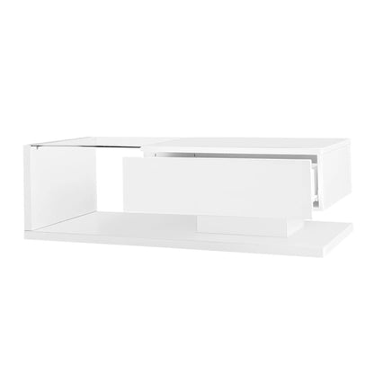 Modern Coffee Table, Glass LED Effect, Storage, 41.5" L x 21.5" W x 12.5" H, White Coffee Tables at Gallery Canada