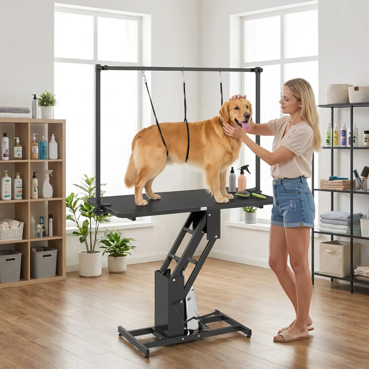 43" L Hydraulic Dog Grooming Table, Z-Lift Height Adjustable Pet Grooming Table with Noose and Non-Slip Tabletop Dog Grooming Tables at Gallery Canada
