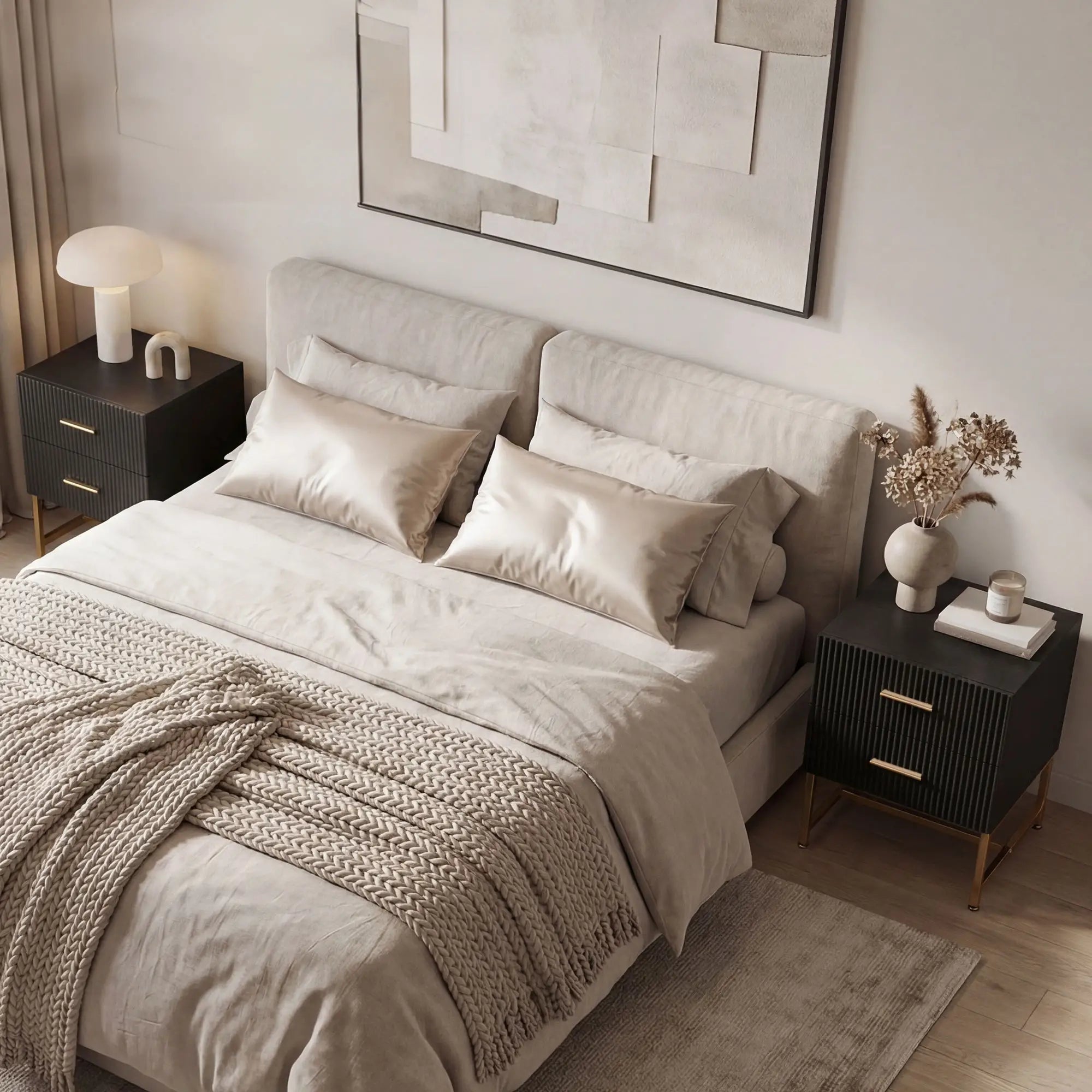Modern Nightstands With Storage, 2 Fluted Drawers, Gold Legs, Black Bedside Tables at Gallery Canada