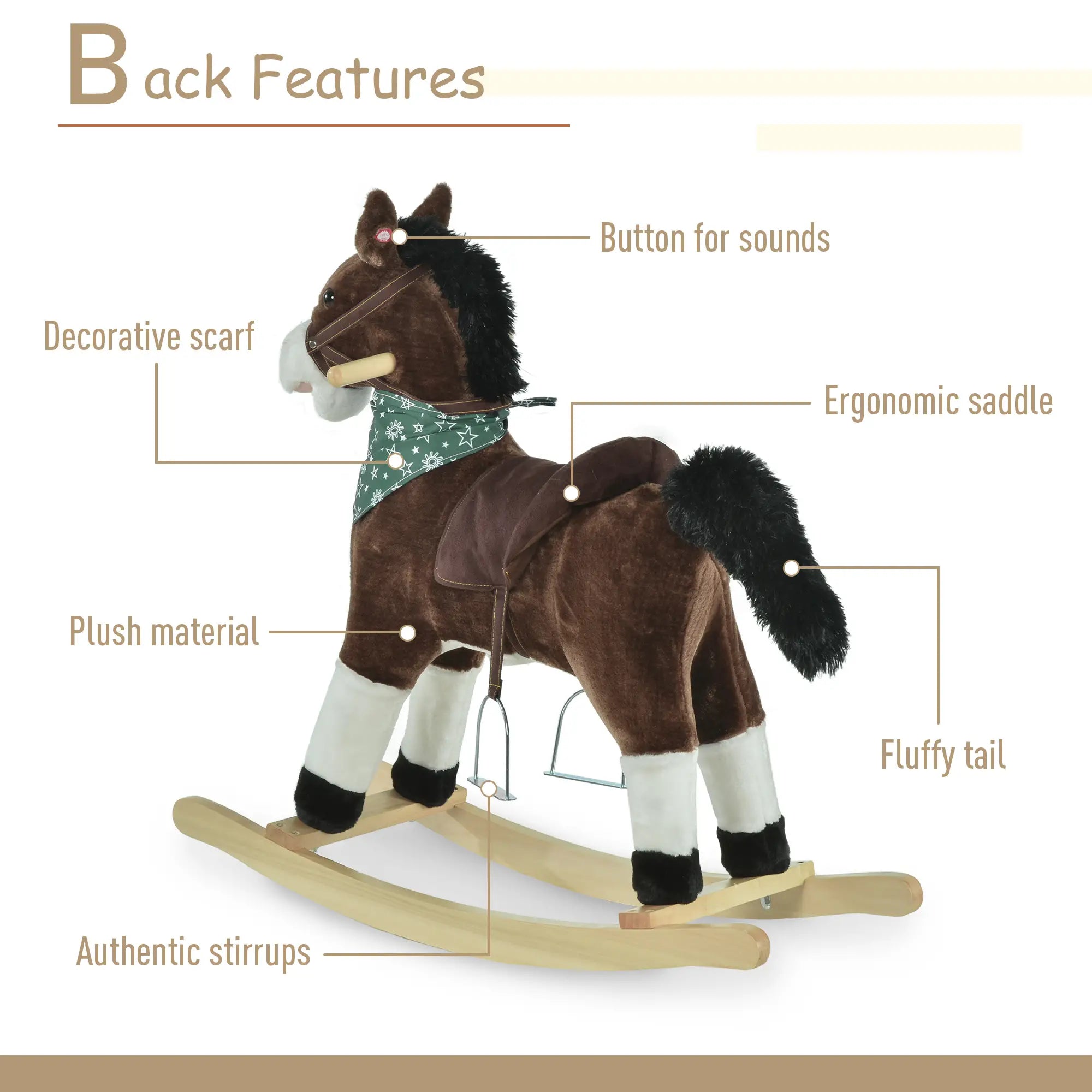 Kids Plush Ride-On Rocking Horse, Realistic Sounds, 3-6 Years, Brown Rocking Horses at Gallery Canada