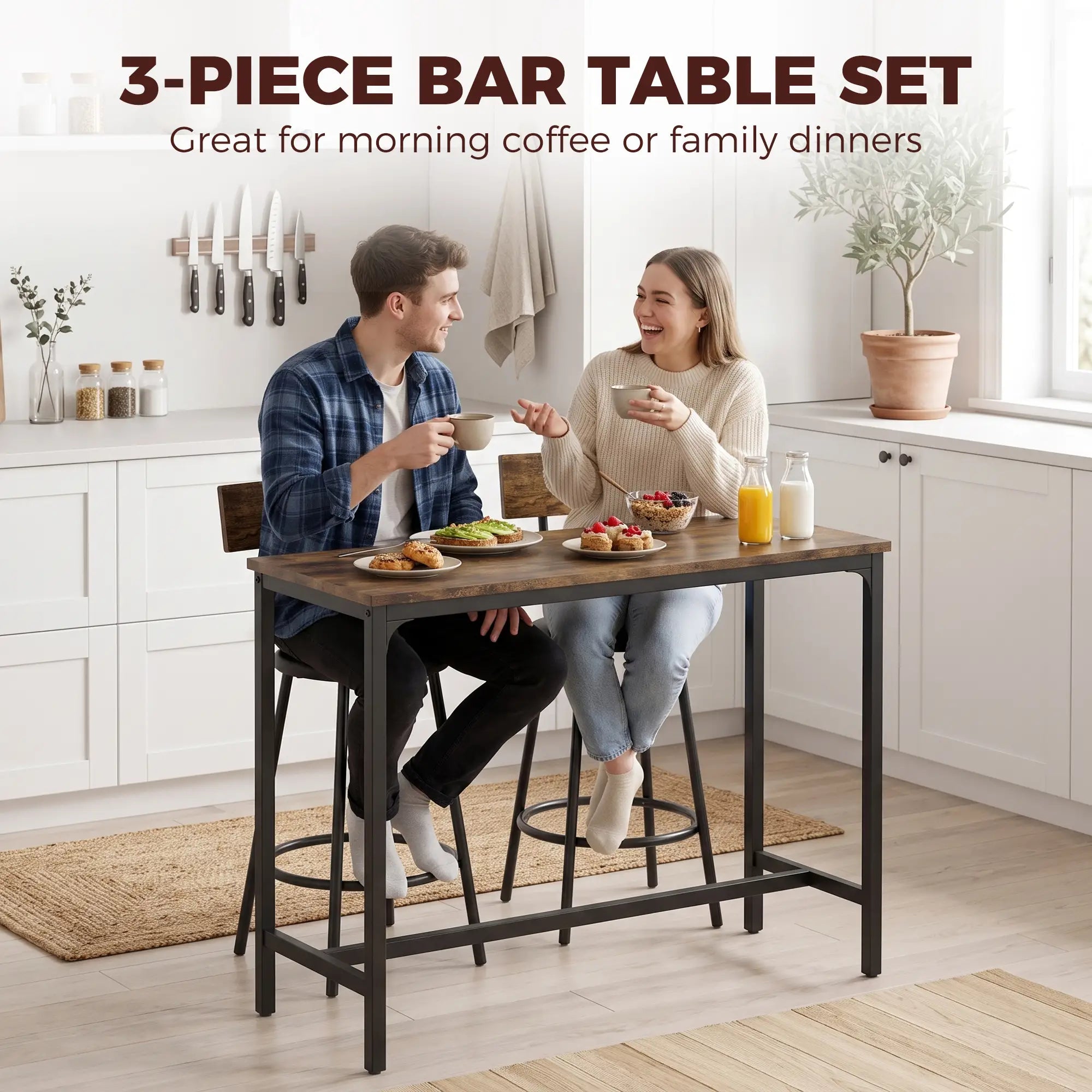 Bar Table Set With 2 Counter Height Barstools, Rustic Brown Bar Sets at Gallery Canada