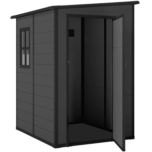4'x5' Dark Grey Garden Storage Shed, Lockable Tool House, Dark Grey