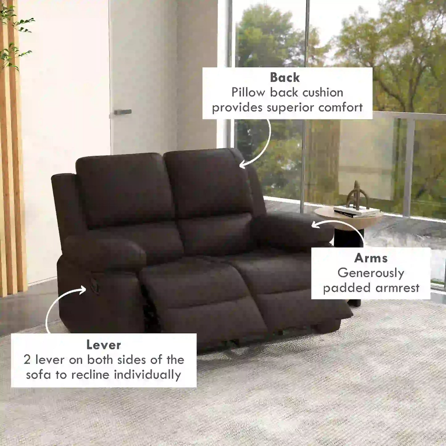 PU Leather Manual Recliner Sofa, Double Loveseat with Footrest, Brown 2-Seater Sofas at Gallery Canada