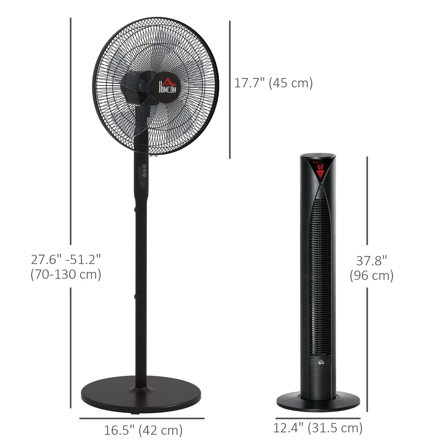 16" Tower and Pedestal Fan Set, Remote Control, Adjustable Height, Black Tower Fans at Gallery Canada