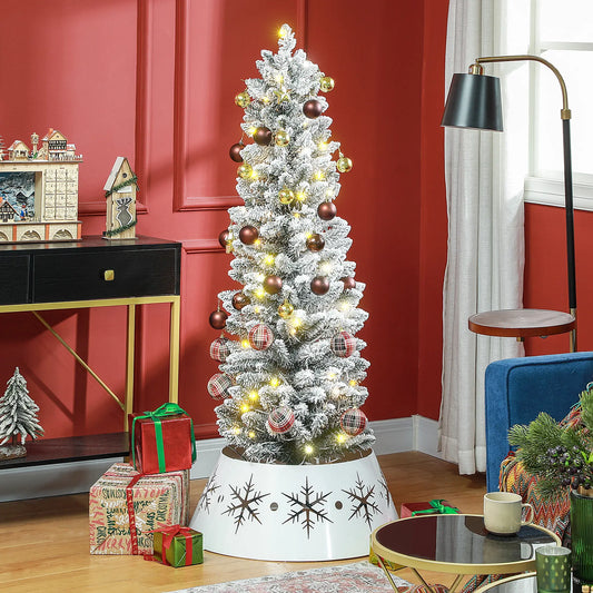 5ft Prelit Snow Flocked Christmas Tree, Metal Base, Warm White LED Pre Lit Christmas Trees Green at Gallery Canada