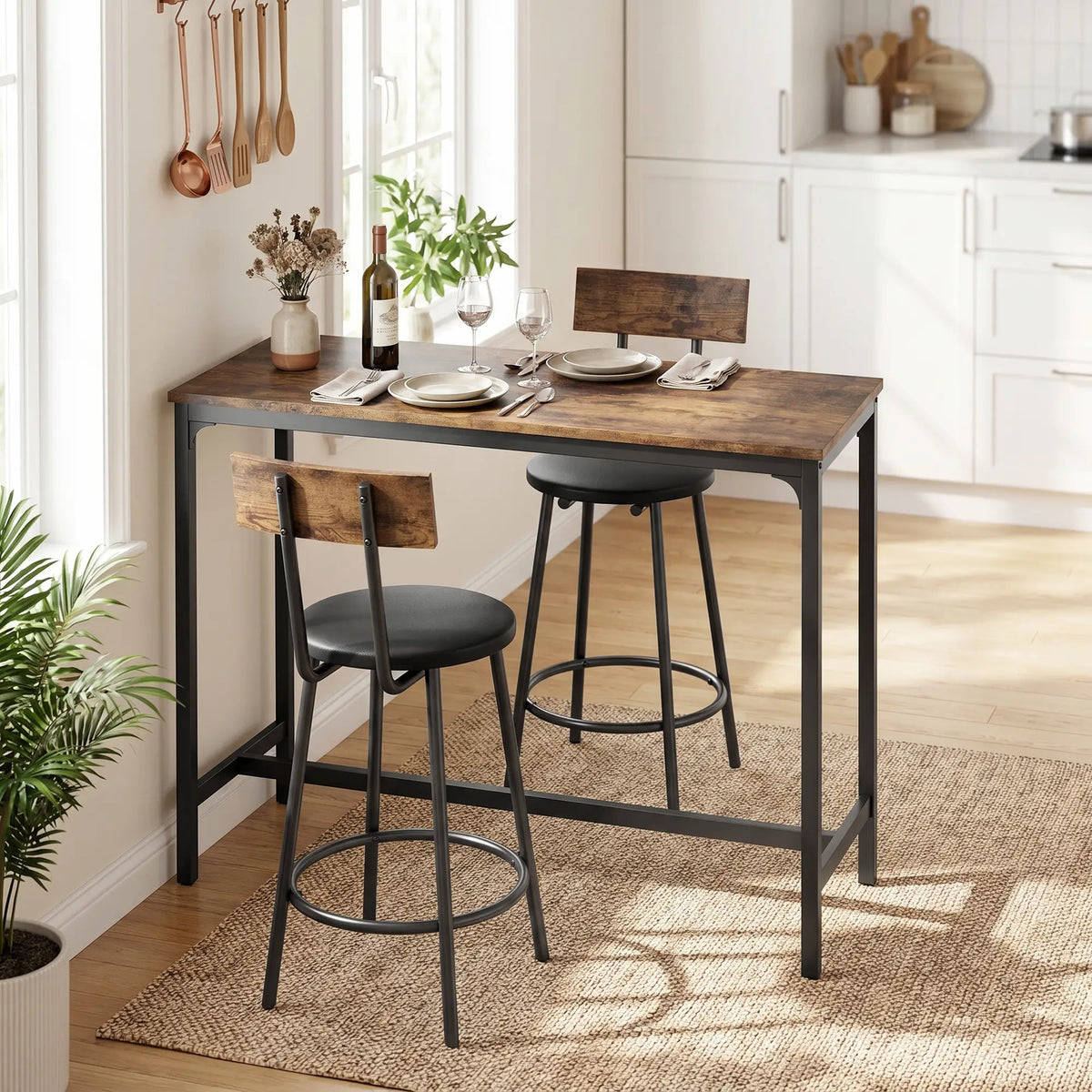 Bar Table Set With 2 Counter Height Barstools, Rustic Brown Bar Sets at Gallery Canada