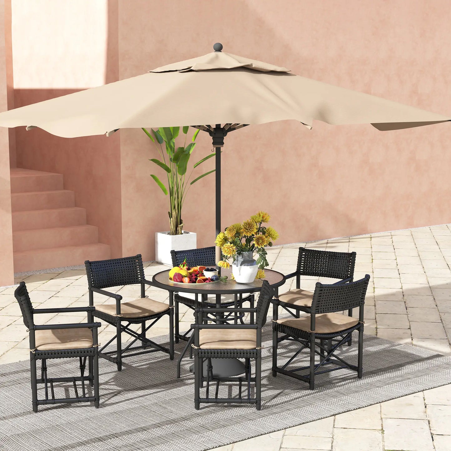 39.4" Round Outdoor Dining Table, Glass Top, Steel Frame, Garden Patio Patio Dining Tables at Gallery Canada
