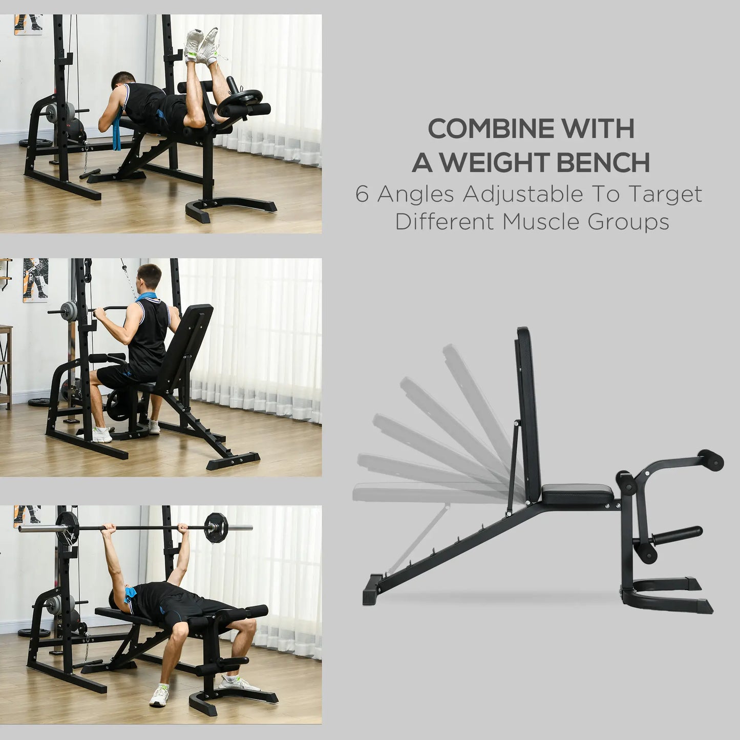 Smith Machine, Power Cage w/ Adjustable Bench, Barbell Bar, Cable Pulley, 15-Level Squat Rack Power Towers at Gallery Canada