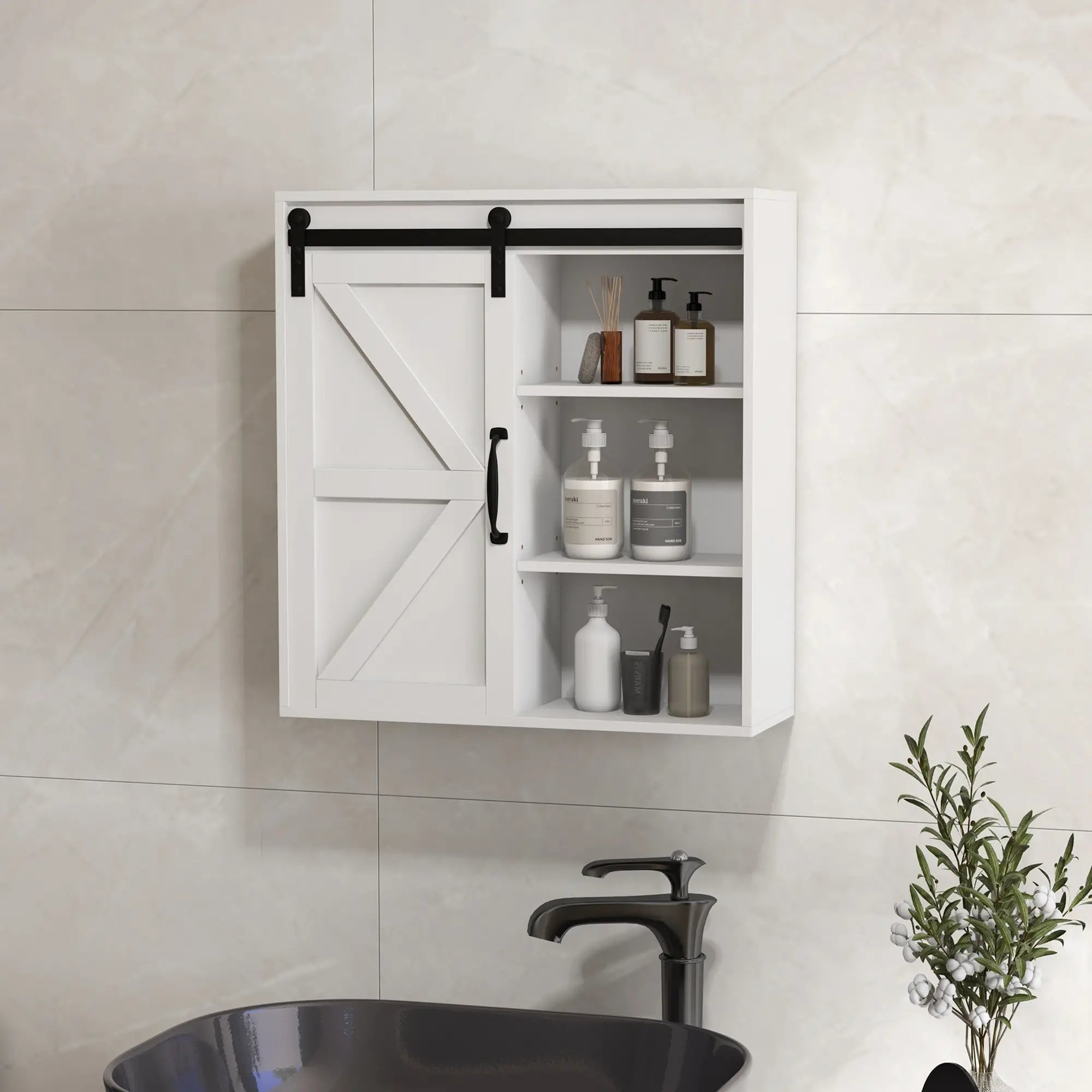White Medicine Cabinet, Sliding Door, Adjustable Shelf, 22.8