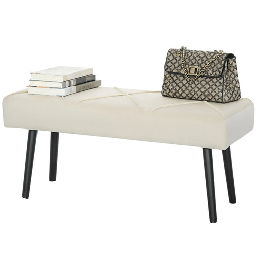 39 Inches Upholstered Bedroom Bench, Modern, Cream White