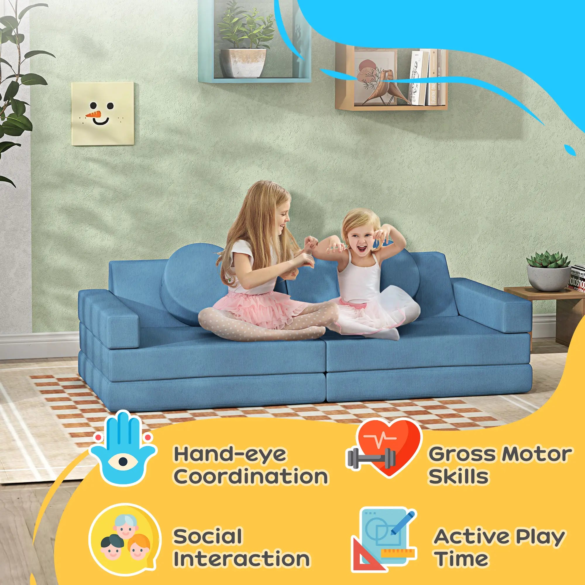 12-Piece Modular Kids Play Couch, Convertible Sofa, Blue Kids Chairs & Seating at Gallery Canada