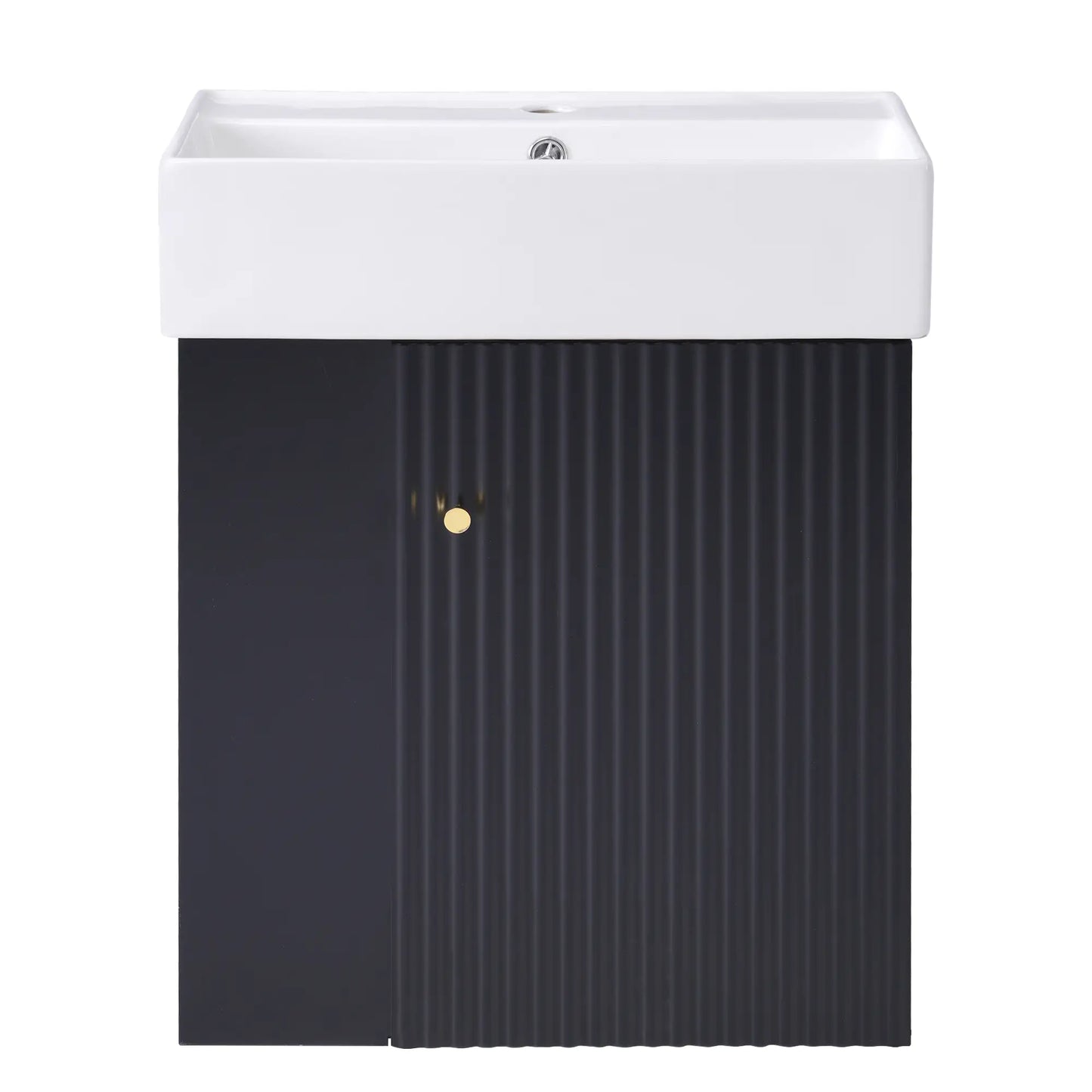 Floating Bathroom Vanity, Ceramic Basin, Side Storage, 21.5" L x 12" W x 26.5" H, Black Sink Cabinets at Gallery Canada