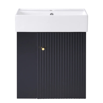 Floating Bathroom Vanity, Ceramic Basin, Side Storage, 21.5" L x 12" W x 26.5" H, Black Sink Cabinets at Gallery Canada