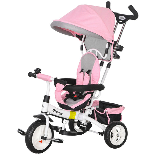6 In 1 Toddler Tricycle Stroller, With Basket And Canopy, Pink Tricycles for Kids Pink, White at Gallery Canada