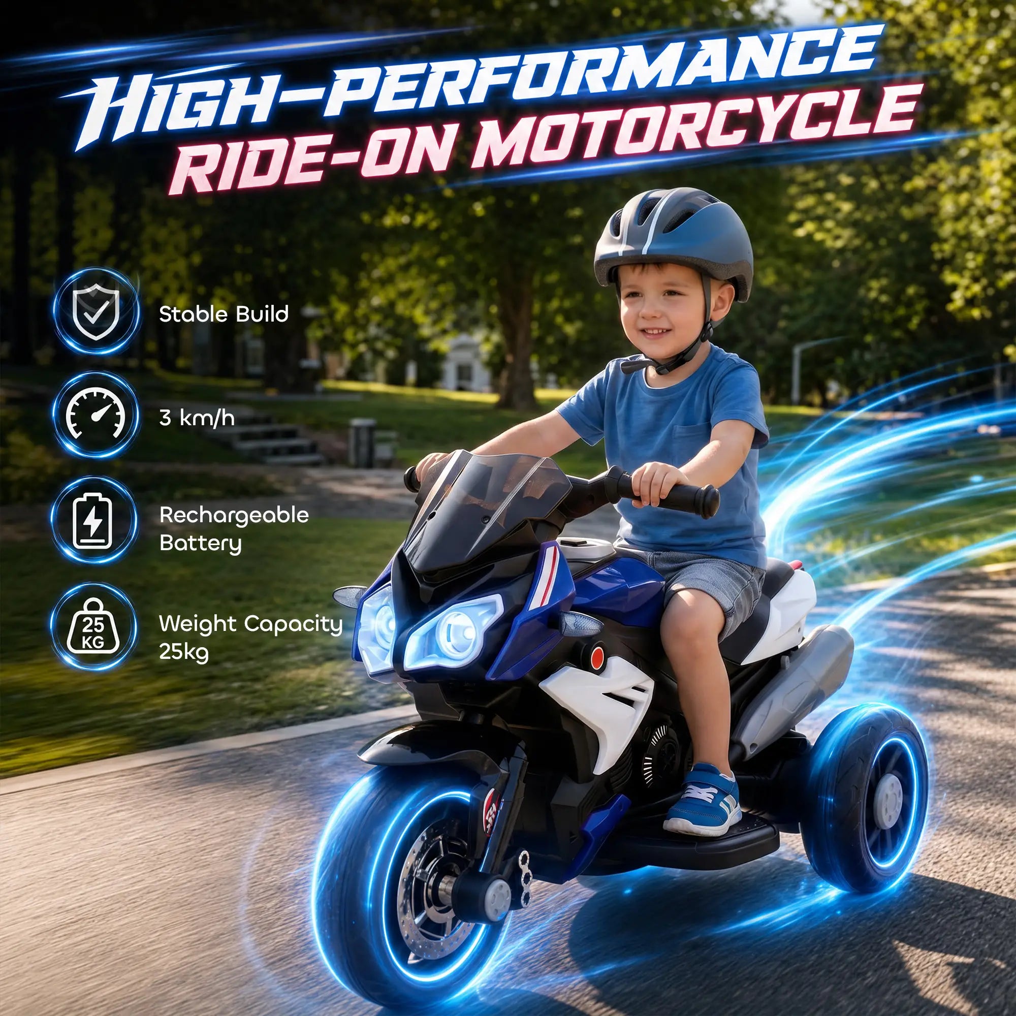 Kids Electric Motorcycle Ride-On Toy, 3 Wheels, Music, Horn, Lights, Blue Electric Motorcycles at Gallery Canada