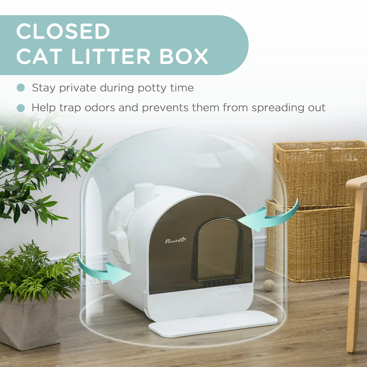 Cat Litter Box with Lid, Removable Tray, Scoop, Filter, White Cat Litter Box Enclosures at Gallery Canada