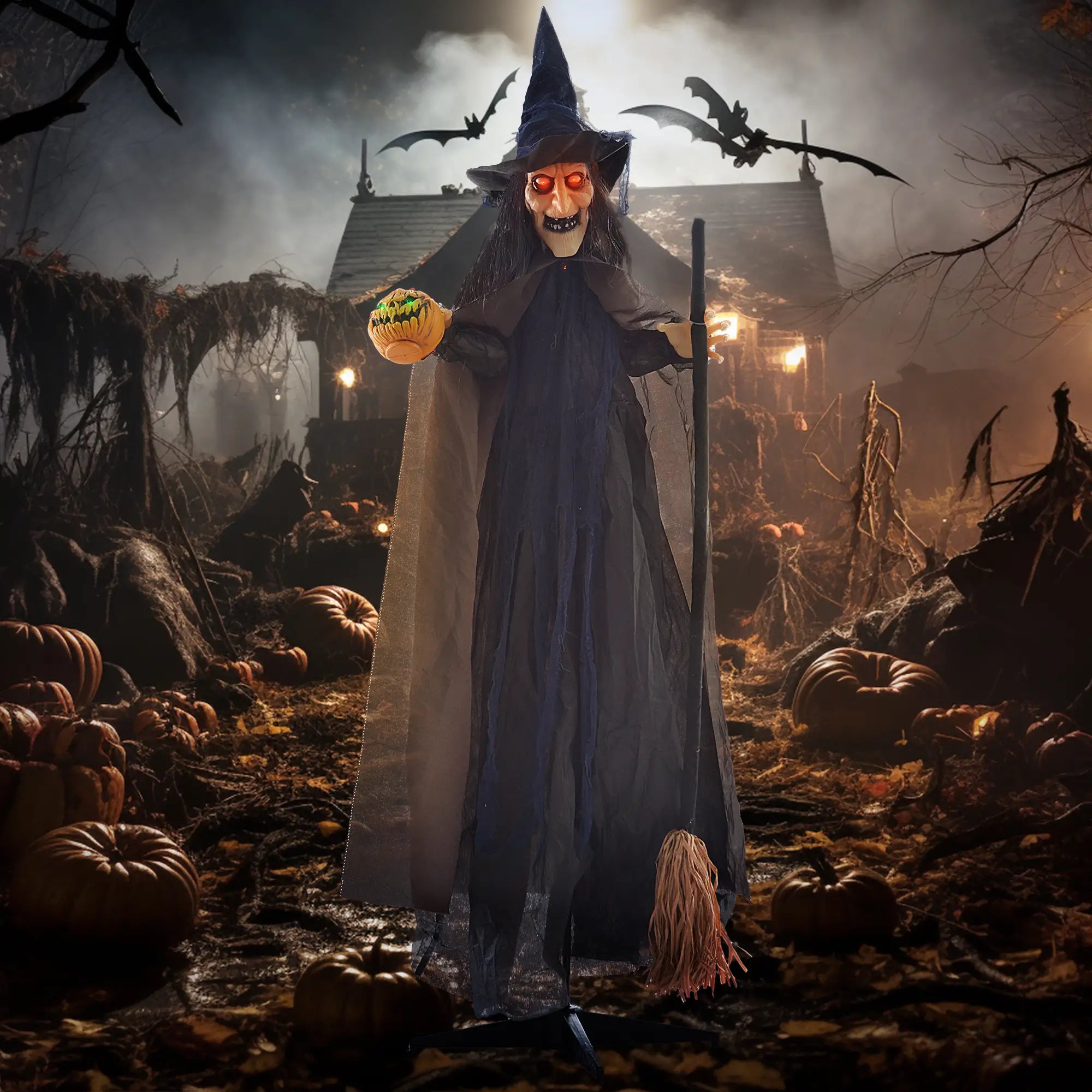 6.2' Animatronic Witch with Broomstick, Halloween Decoration, Motion Activated Halloween Decorations at Gallery Canada