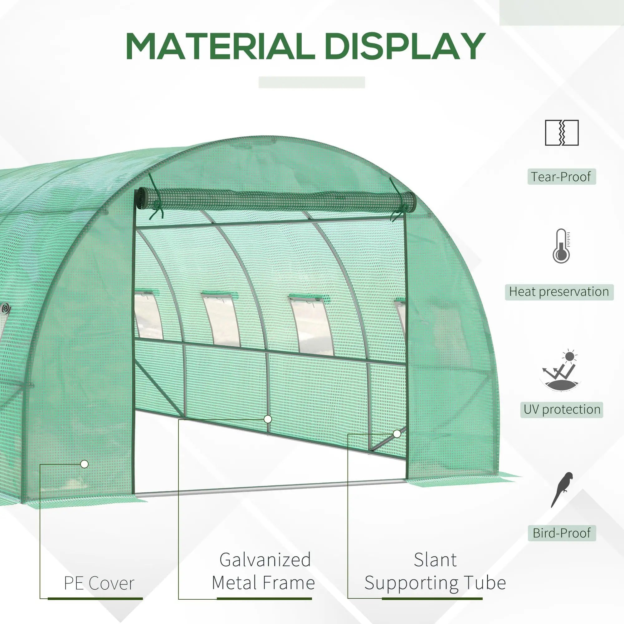 Walk-In Tunnel Greenhouse, 19x10x6.6ft, Zipped Door, 8 Mesh Windows, Green Tunnel Greenhouses at Gallery Canada