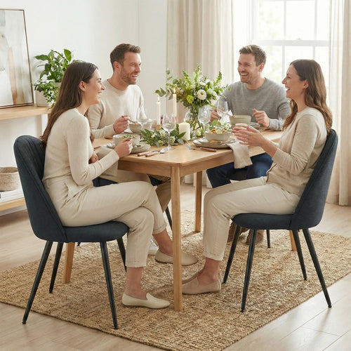 Modern Dining Chairs Set of 4, Velvet Upholstered, Steel Legs, Dark Grey