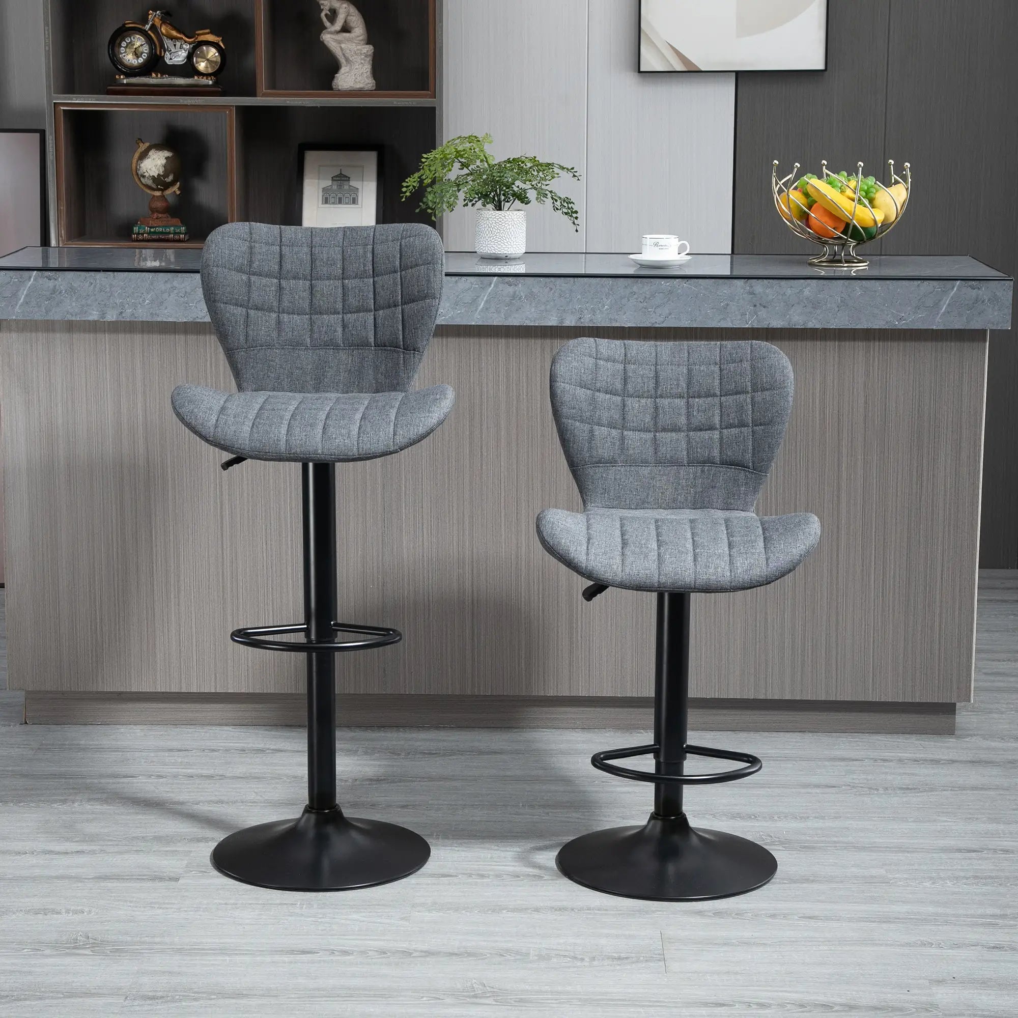 Adjustable Swivel Bar Stools Set of 2, Linen Fabric, Grey Bar Stools at Gallery Canada