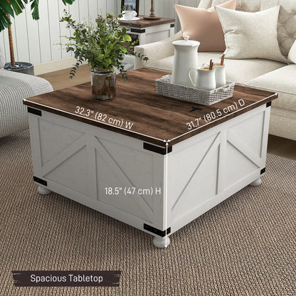 Lift Top Coffee Table, 32" Farmhouse with Hidden Compartment, Antique White, White Coffee Tables at Gallery Canada