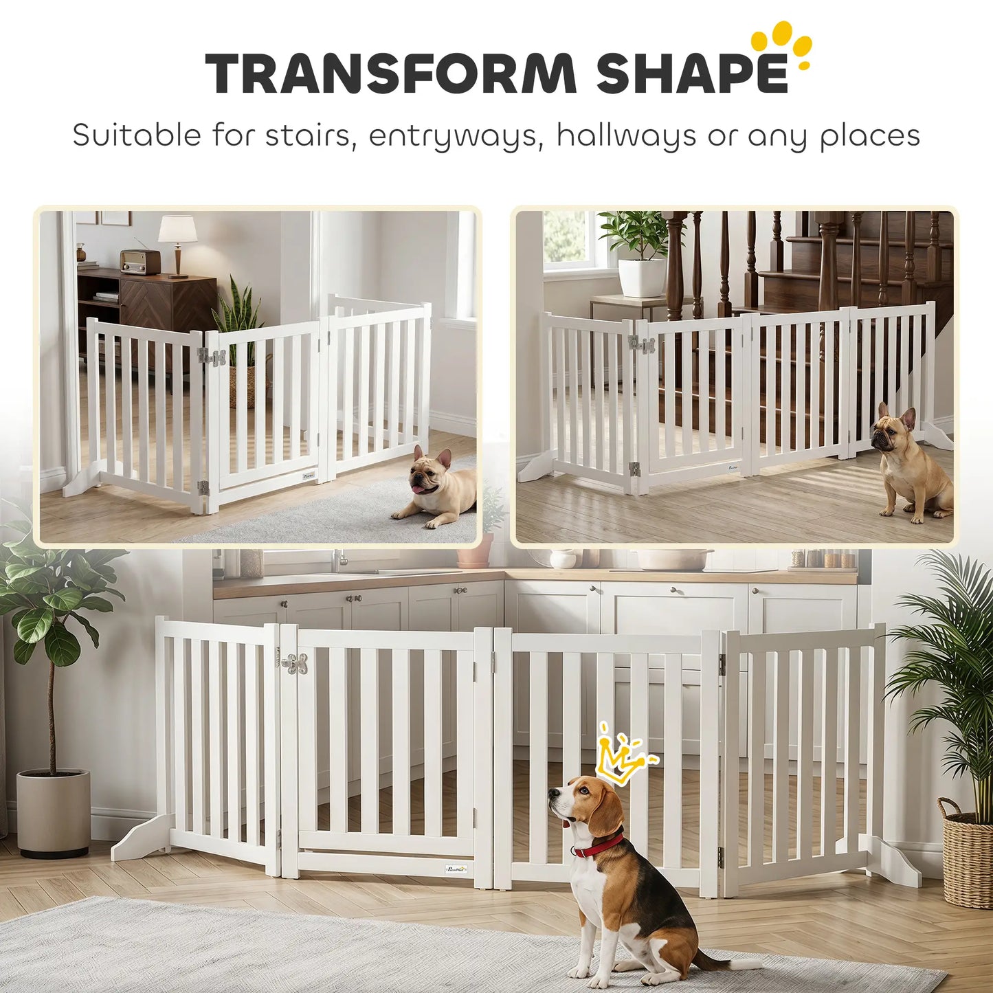 23.5"H Foldable Dog Gate with Door, 4 Panels, White Houses, Kennels & Pens at Gallery Canada