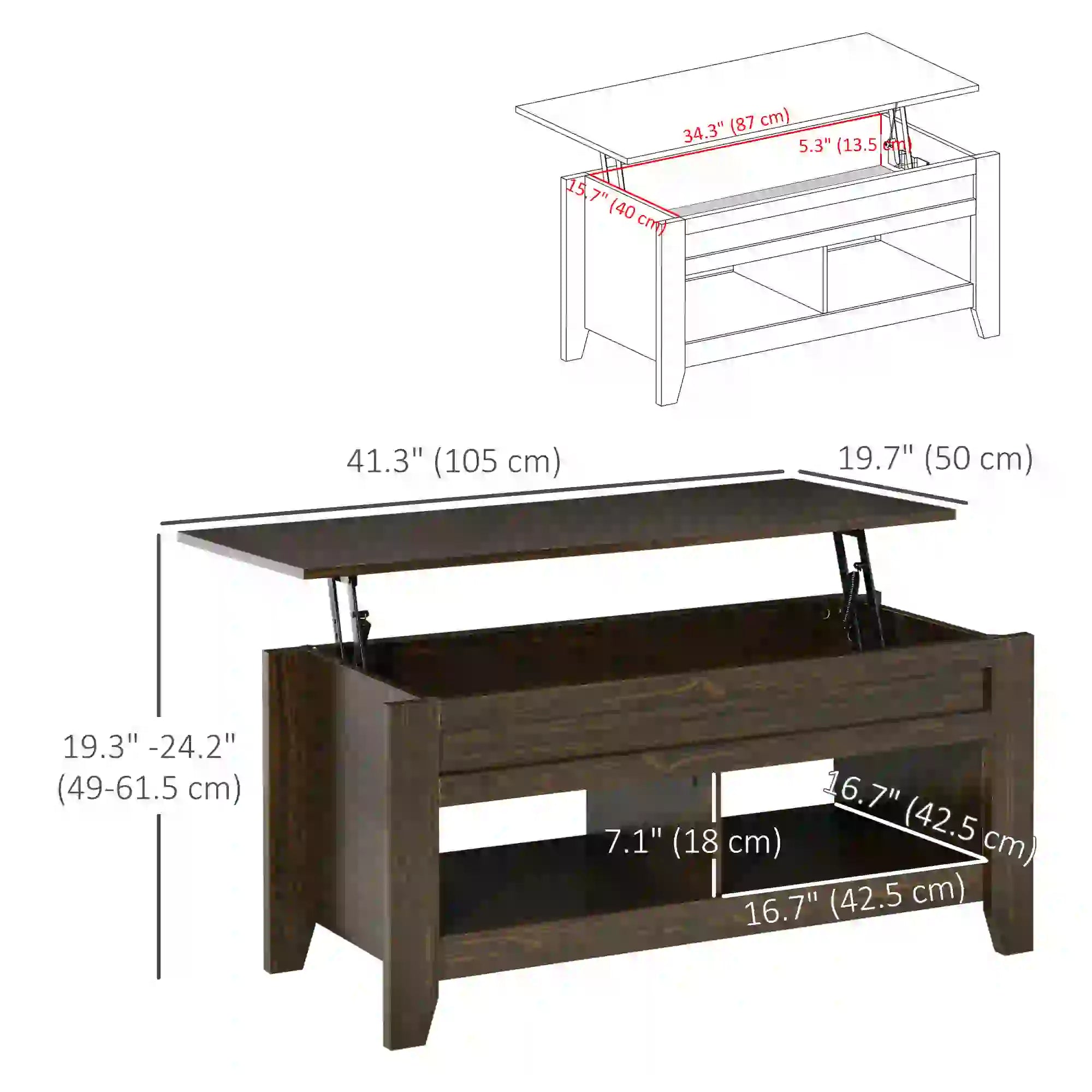 Lift Top Coffee Table With Storage, Dark Walnut Coffee Tables at Gallery Canada