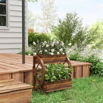 Wooden Wagon Planter Box, 2-Tier Raised Garden Bed, Vegetables Flowers Herbs Wooden Planter Boxes at Gallery Canada