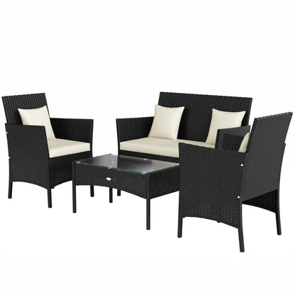 4-Piece Rattan Patio Set, Coffee Table, 22.8" W x 21.7" D x 33.5" H, Black Cream Patio Furniture Sets Black Rattan, Cream Cushions at Gallery Canada