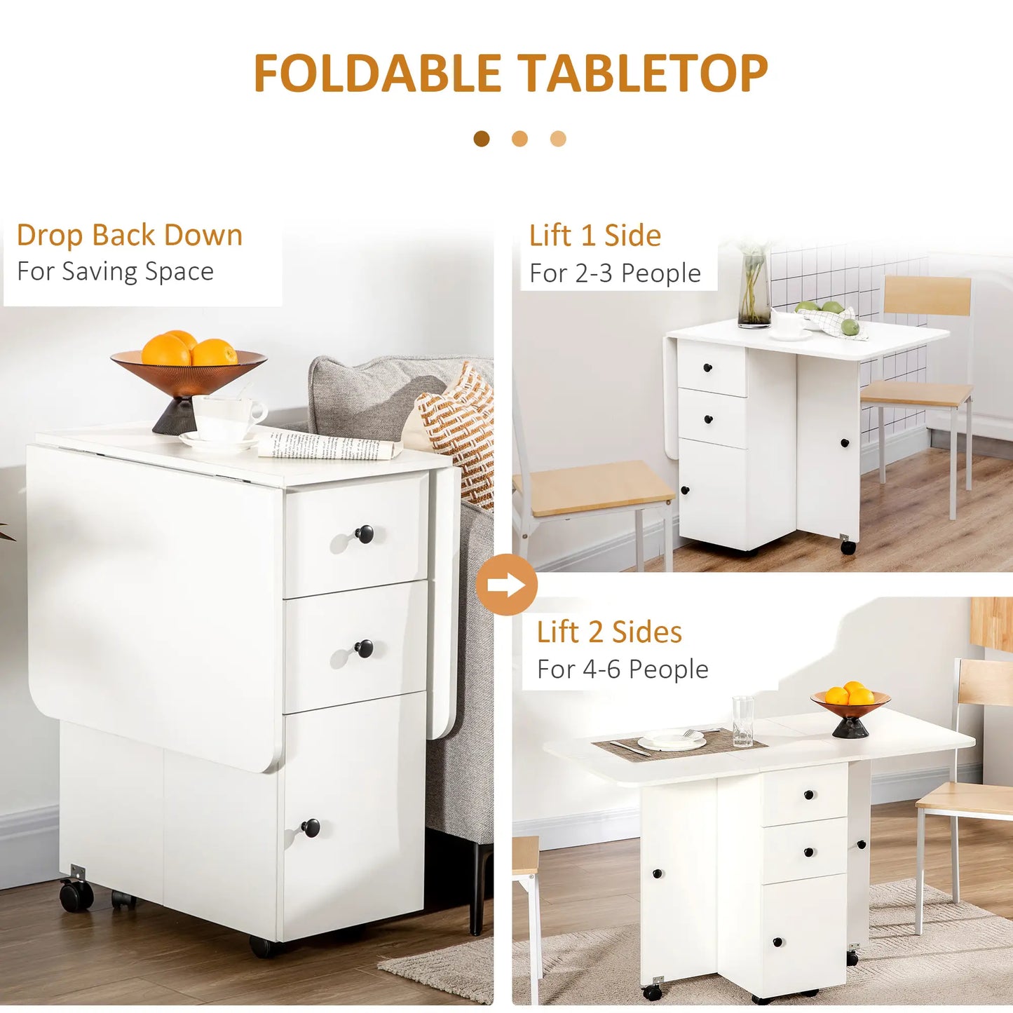 Foldable Dining Table, Rolling Kitchen Table with Storage, White Bar Tables & Dining Tables at Gallery Canada