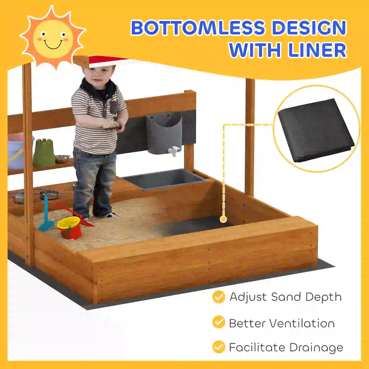 Kids Sandbox with Cover, Wooden Sand Box with Seat, Storage, 3-7 Years, Red Sandboxes & Accessories at Gallery Canada