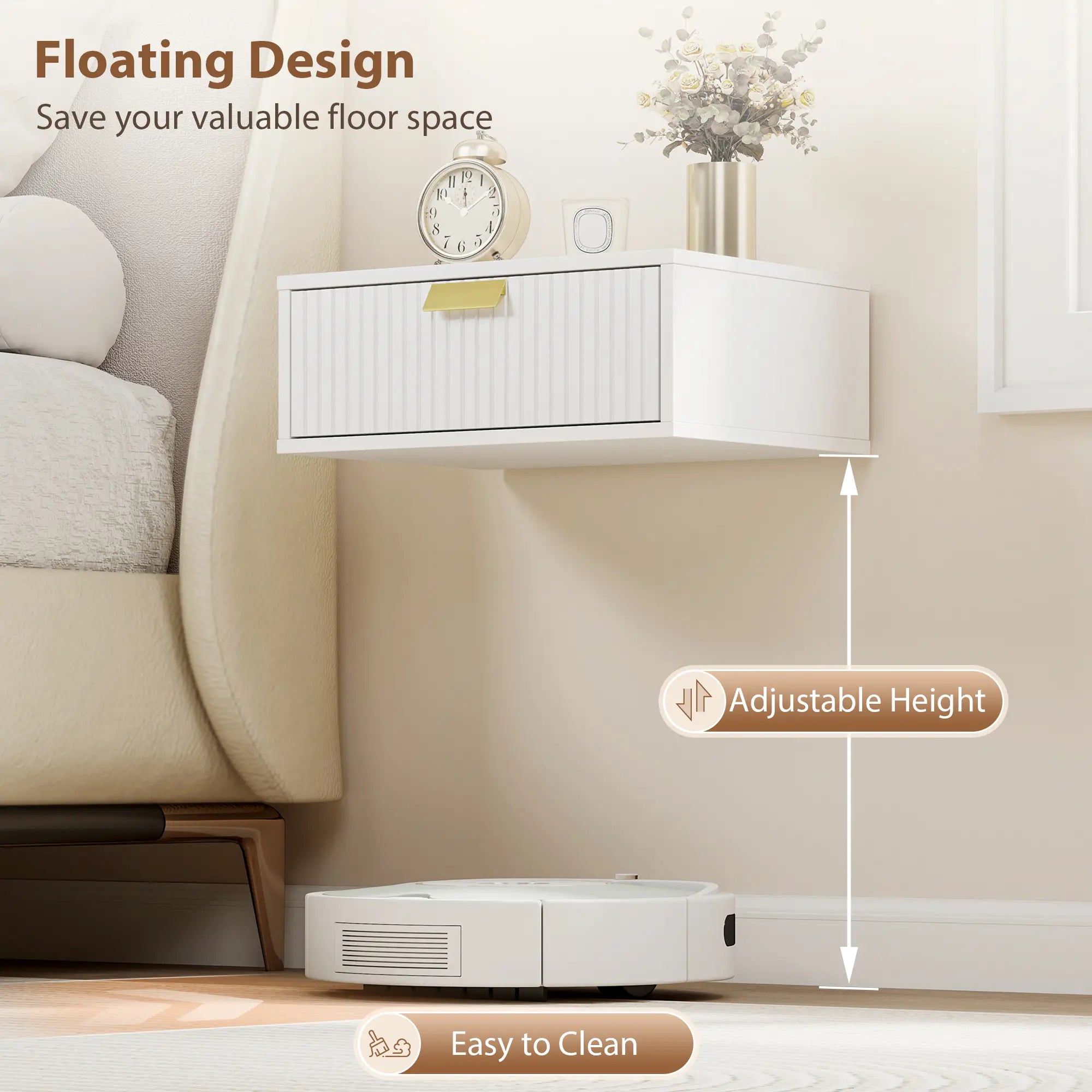 Floating Nightstands Set Of 2, Wall Mounted Bedside Tables, White Bedside Tables at Gallery Canada