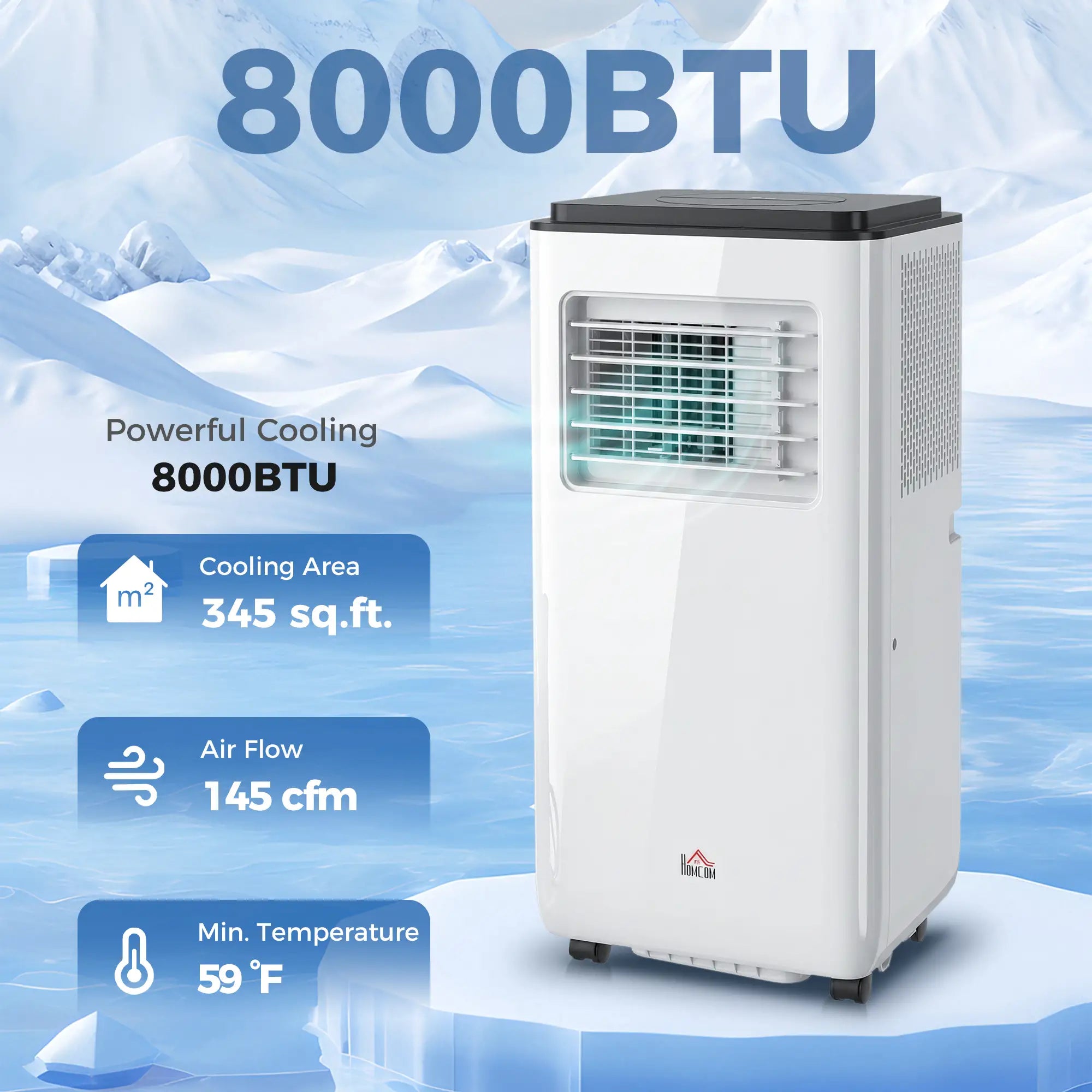 8,000 BTU Mobile Air Conditioner, 345 Sq. Ft., Dehumidifier Fan, White Air Conditioner at Gallery Canada