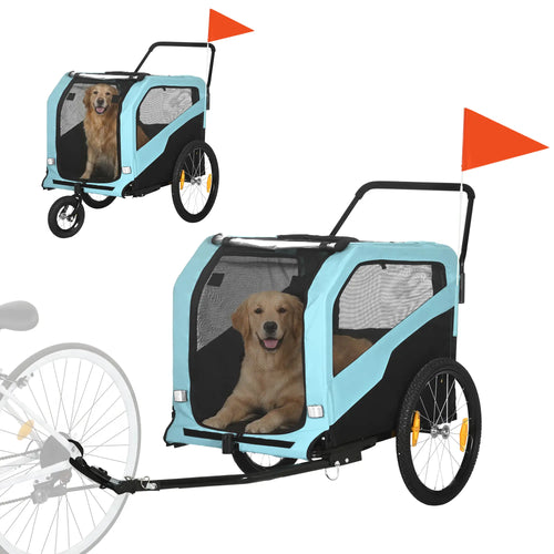 2-in-1 Dog Bike Trailer, Pet Stroller, Large, Quick-Release Wheels, Blue